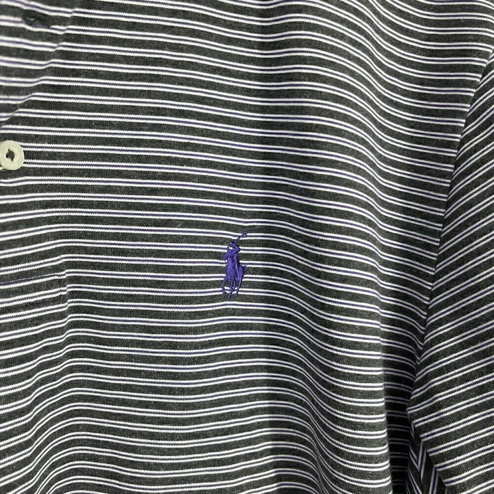 Polo Golf Ralph Lauren Shirt Size Large Mens Purple Gray Stripe Cotton Stretch
